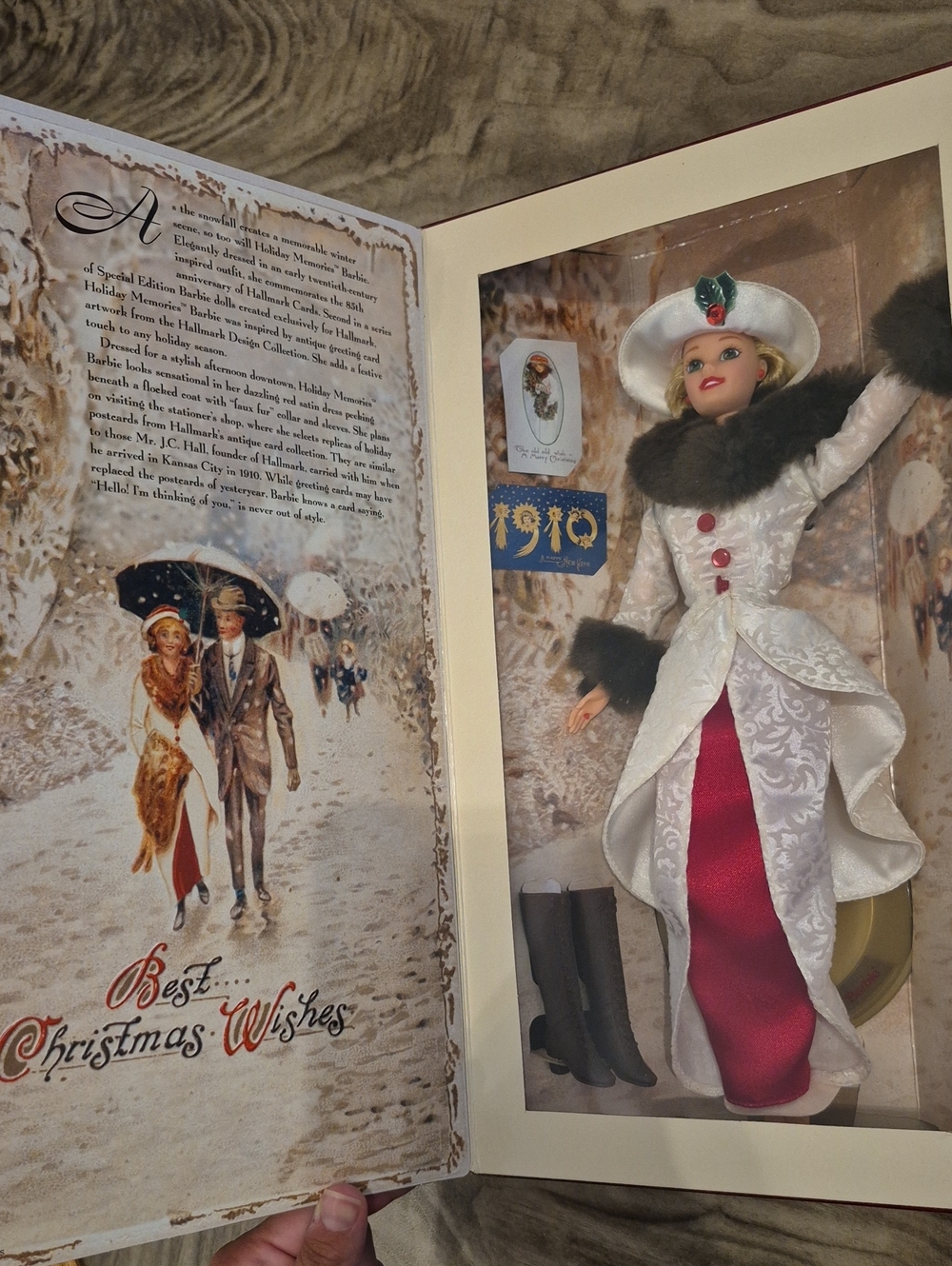 Barbie Holiday Collector Doll in White Coat with Red Gown